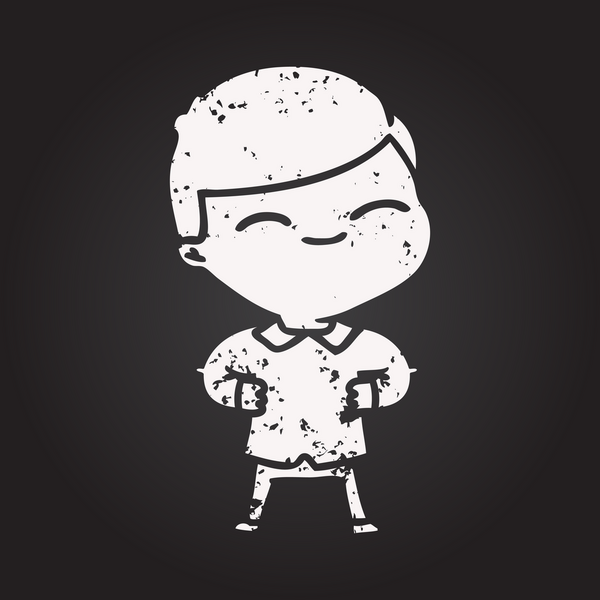 Bir insan tarafından çizilmiş tebeşir çizgi filmi gülümseyen çocuk.