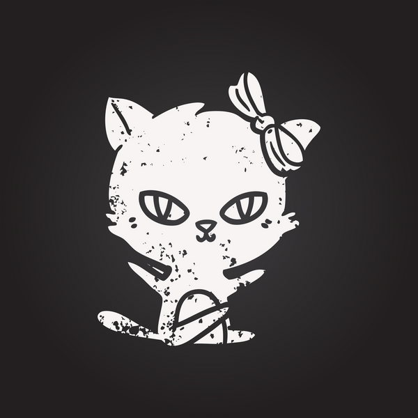 Bir insan tarafından çizilmiş kara tahta tebeşir şirin çizgi film kedisi.