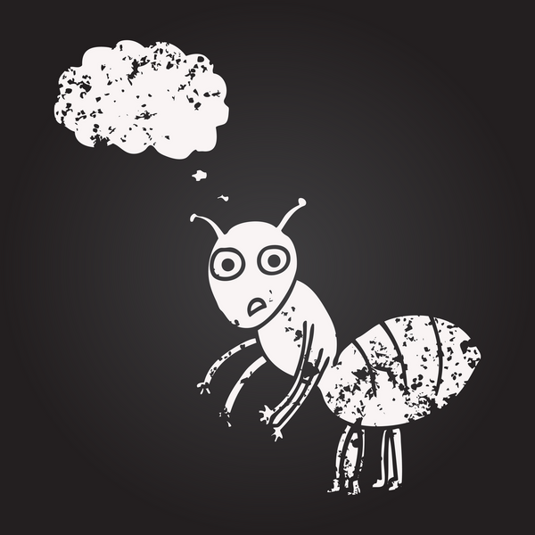 Tahta tebeşirle çizilmiş balon karınca insan tarafından çizilmiş.