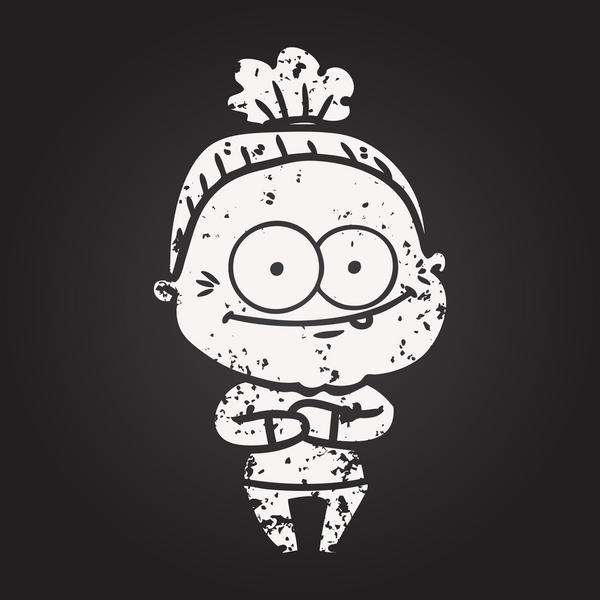 Kara tahta karikatür mutlu yaşlı kadın bir insan tarafından çizilmiş.