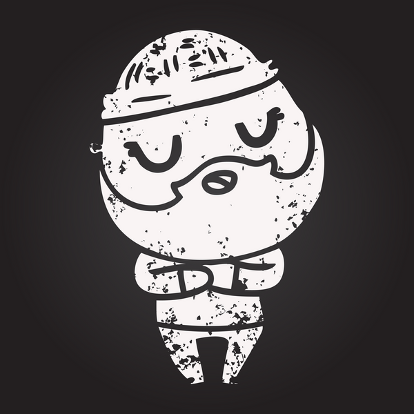 Karatahta tebeşir, sakallı sevimli karikatür adam bir insan tarafından çizilmiş.