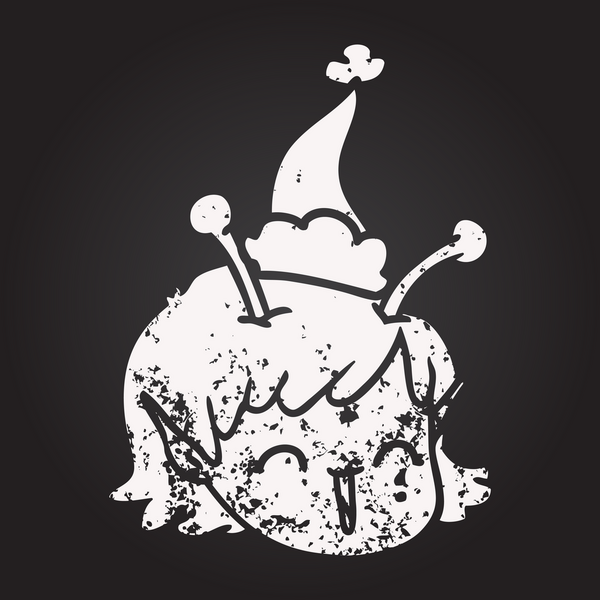 Bir insan tarafından çizilmiş Noel Baba şapkası giyen uzaylı bir kızın el yazısı.