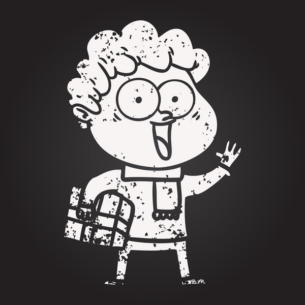 Karatahta tebeşir çizgi filmi bir insan tarafından çizilmiş mutlu adam