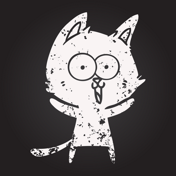 Bir insan tarafından çizilmiş kara tahta tebeşir komik çizgi film kedisi.