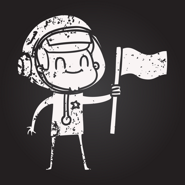 Kara tahta tebeşir mutlu çizgi film astronotu bir insan tarafından çizilmiş.