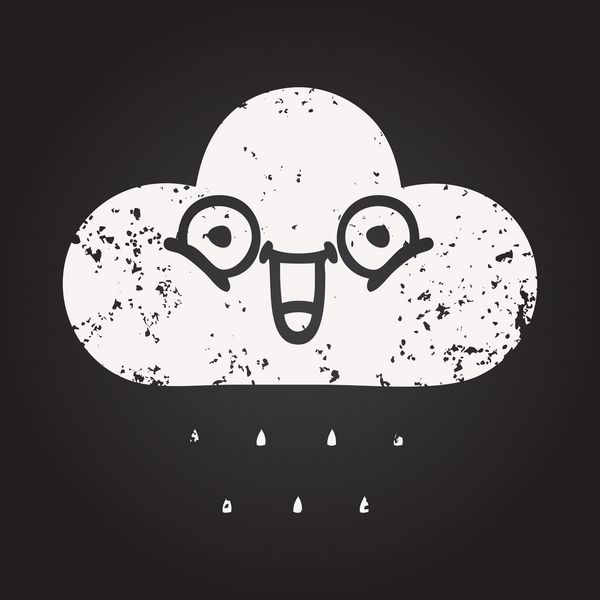 Kara tahta tebeşir, bir insan tarafından çizilmiş yağmur bulutunun karikatürü.