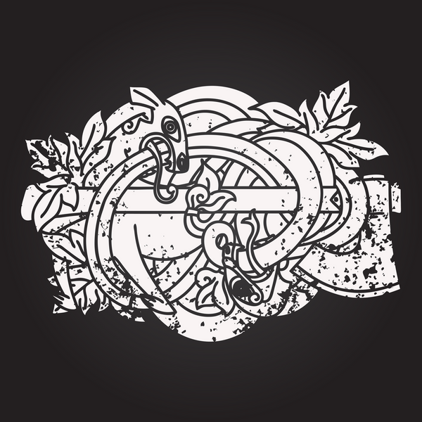 Siyah tebeşir dövmesi. Bir insan tarafından çizilmiş ortaçağ oyması.