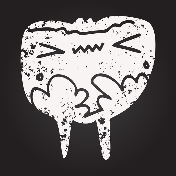 Tahta tebeşir, insan tarafından çizilmiş çürük diş.