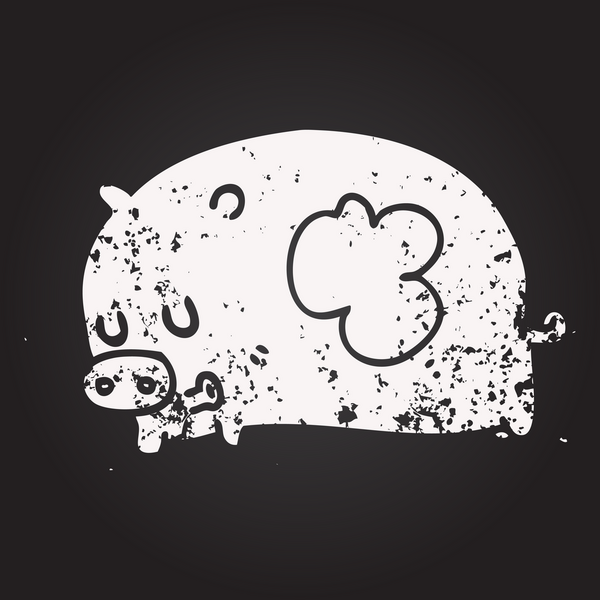 Bir insan tarafından çizilmiş kara tahta tebeşir şirin çizgi film domuzu.