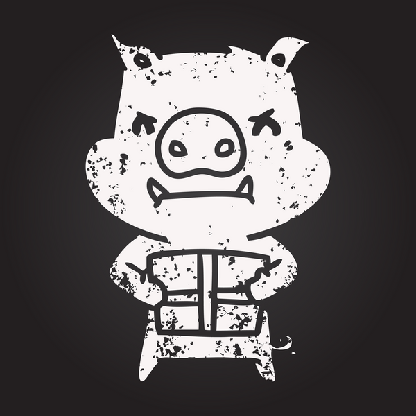 Karatahta tebeşir kızgın çizgi film domuzu Bir insan tarafından çizilmiş noel hediyesi