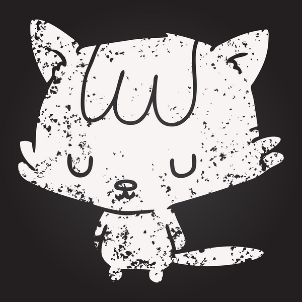 Bir insan tarafından çizilmiş kara tahta tebeşir çizgi film kedisi.