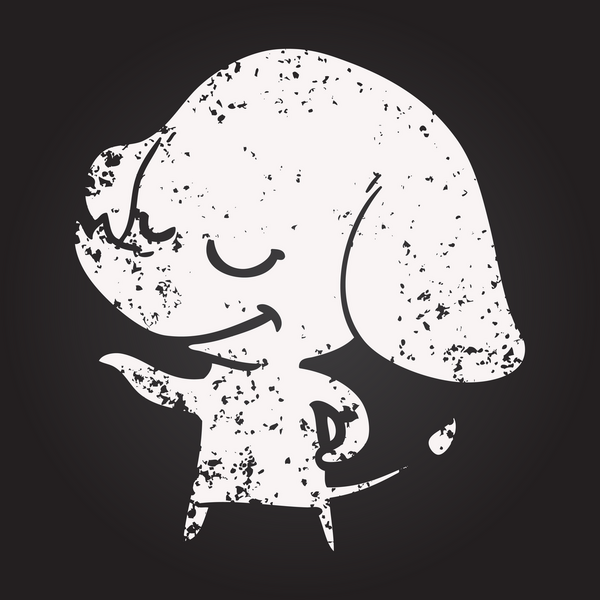 Bir insan tarafından çizilmiş tebeşir karikatürü gülümseyen fil.