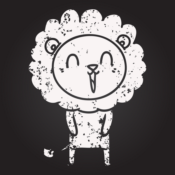 Bir insan tarafından çizilmiş kara tahta tebeşir gülen aslan çizgi filmi.