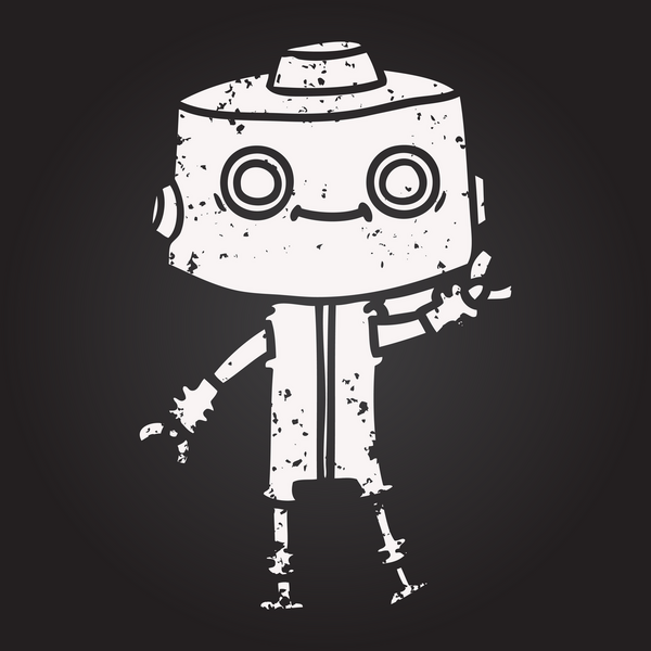 Bir insan tarafından çizilmiş kara tahta tebeşir çizgi film robotu.