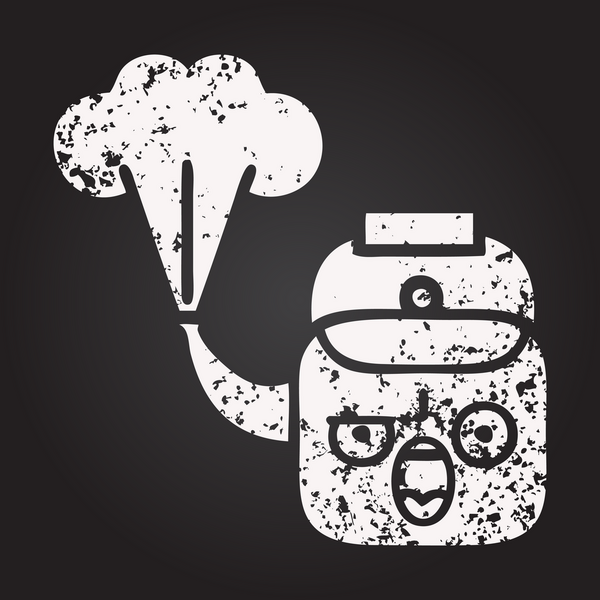 Karatahta bir insan tarafından çizilmiş dumanı tüten bir çaydanlığın karikatürü.