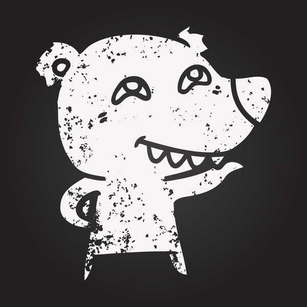 Karatahta tebeşirle çizilmiş bir ayı insan dişlerini gösteriyor.