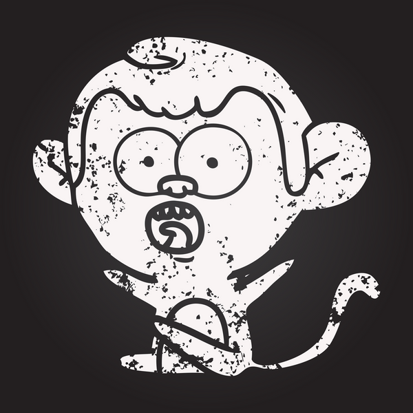 Karatahta karikatür bir insan tarafından çizilmiş maymun.