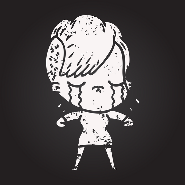 Bir insan tarafından çizilmiş karatahta karikatür ağlayan kız.