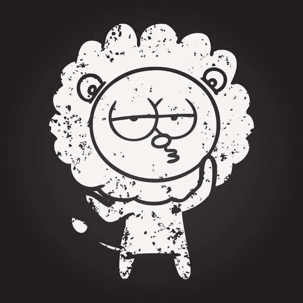 Bir insan tarafından çizilmiş karatahta karikatür yorgun aslan