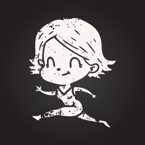 Bir insan tarafından çizilmiş kara tahta tebeşirli kız.