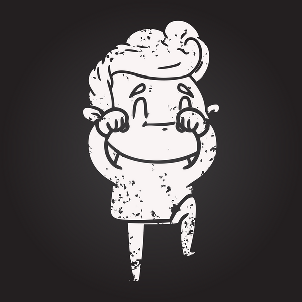 Bir insan tarafından çizilmiş kara tahta tebeşirli mutlu çizgi film adamı.