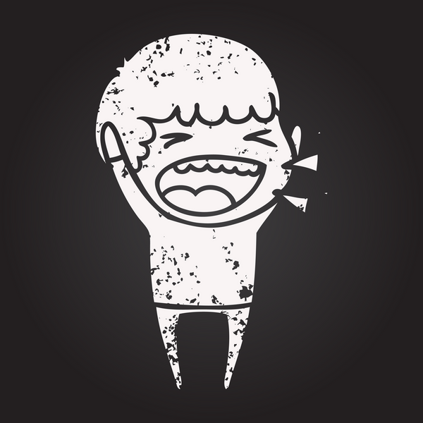 Bir insan tarafından çizilmiş kara tahta tebeşir çizgi filmi gülen adam.