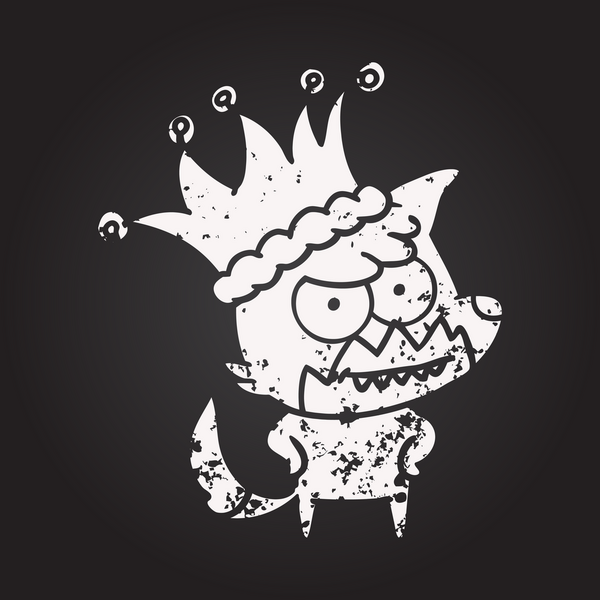 Bir insan tarafından çizilmiş komik şapkalı komik tilki sırıtan kara tahta tebeşir çizgi filmi.