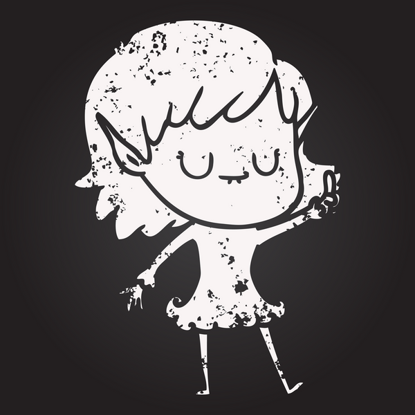 Karatahta tebeşirli mutlu elf kızı bir insan tarafından çizilmiş.