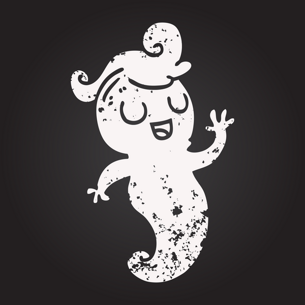 Tahta tebeşir bir insan tarafından çizilmiş hayalet karikatürü.