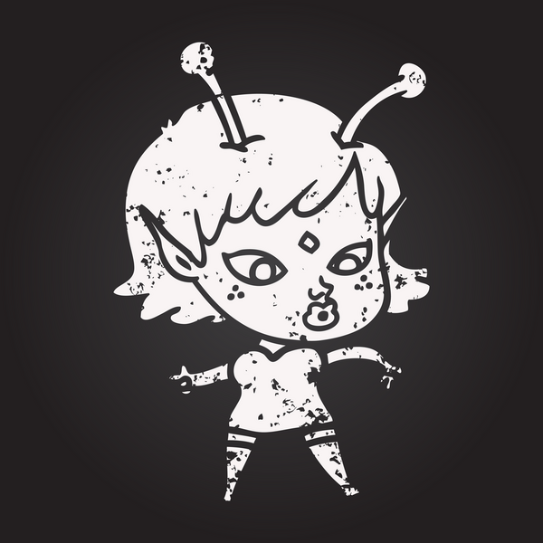 Kara tahta tebeşirle çizilmiş güzel uzaylı kız bir insan tarafından çizilmiş.