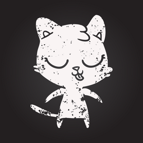 Bir insan tarafından çizilmiş kara tahta tebeşir şirin çizgi film kedisi.
