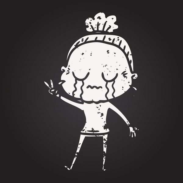 Tahta tebeşir karikatürü bir insan tarafından çizilmiş ağlayan yaşlı kadın.