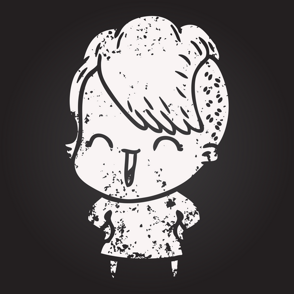 Karatahta tebeşir çizgi filmi mutlu hippi kız bir insan tarafından çizilmiş.