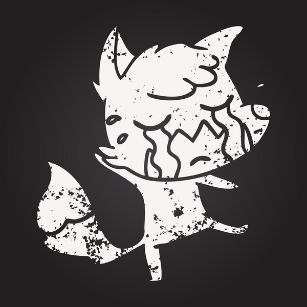 Bir insan tarafından çizilmiş karatahta ağlayan tilki çizgi filmi.