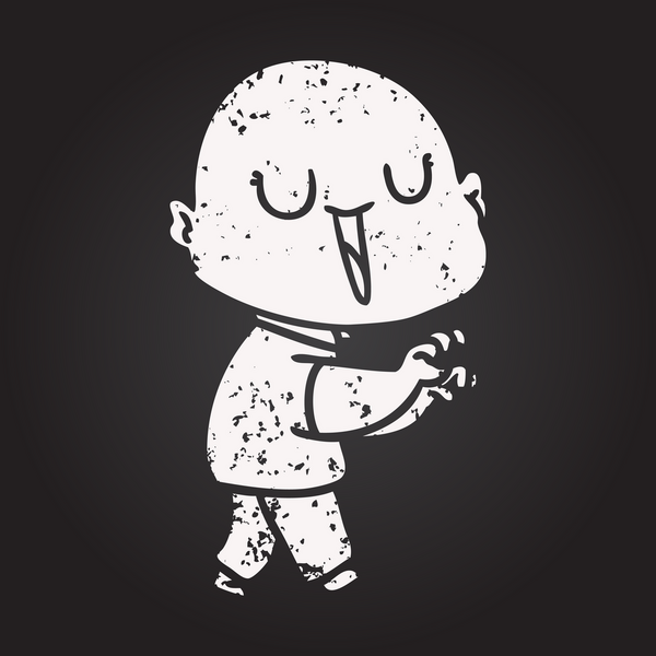 Kara tahta tebeşir mutlu çizgi film kel adam bir insan tarafından çizilmiş