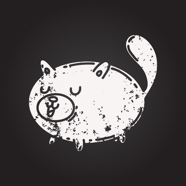 Geleneksel bir siyah iş dövmesi çiziminin karatahta çizimi bir insan tarafından çizilmiş mutlu kedi.