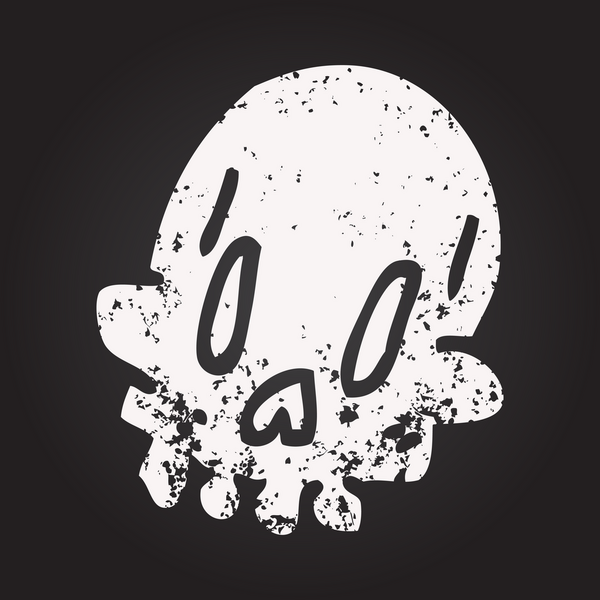 Karatahta tebeşir çiziyor. Bir insan tarafından çizilmiş ürkütücü garip kafatası.