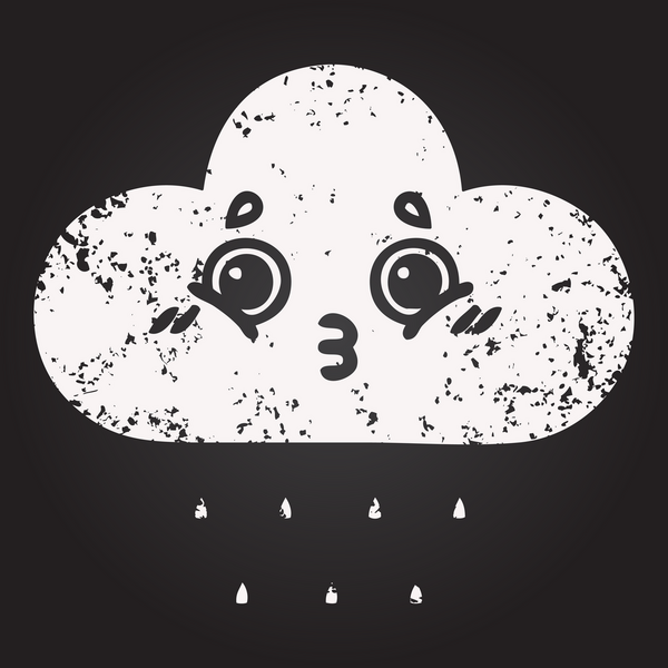 Kara tahta tebeşir, bir insan tarafından çizilmiş yağmur bulutunun karikatürü.