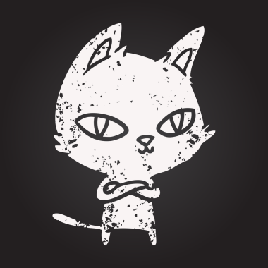 Bir insan tarafından çizilmiş kara tahta tebeşir çizgi film kedisi.