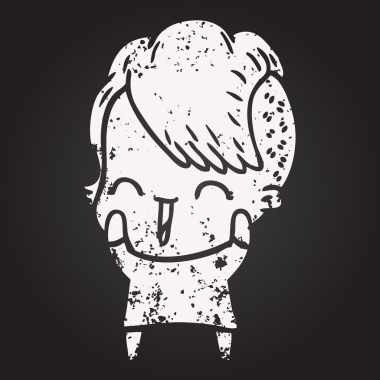 Karatahta tebeşir çizgi filmi mutlu hippi kız bir insan tarafından çizilmiş.