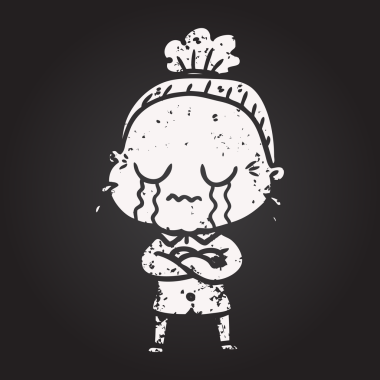 Tahta tebeşir karikatürü bir insan tarafından çizilmiş ağlayan yaşlı kadın.