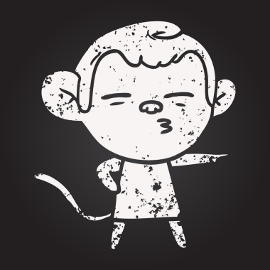 Tahta tebeşir karikatürü Bir insan tarafından çizilmiş şüpheli maymun