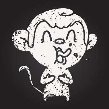 Bir insan tarafından çizilmiş kara tahta tebeşir, çılgın çizgi film maymunu.