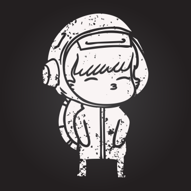 Bir insan tarafından çizilmiş kara tahta tebeşir çizgi filmi meraklı astronot