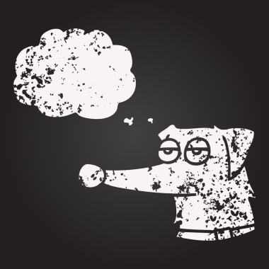 Karatahta tebeşirle çizilmiş bir insan tarafından çizilmiş baloncuk köpek tasması.