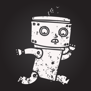 Bir insan tarafından çizilmiş kara tahta tebeşir çizgi film robotu.