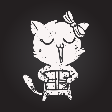 Bir insan tarafından çizilmiş kara tahta tebeşir çizgi film kedisi.