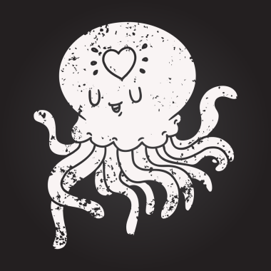 Karatahta tebeşir çizgi filmi denizanası bir insan tarafından çizilmiş.