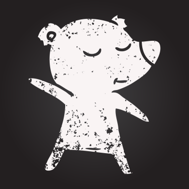 Bir insan tarafından çizilmiş kara tahta tebeşir mutlu çizgi film ayısı.