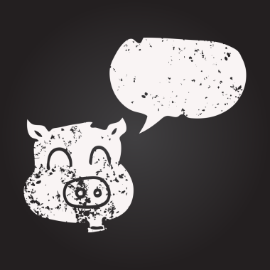 Tahta tebeşir serbest konuşma baloncuğu çizilmiş domuz bir insan tarafından çizilmiş.